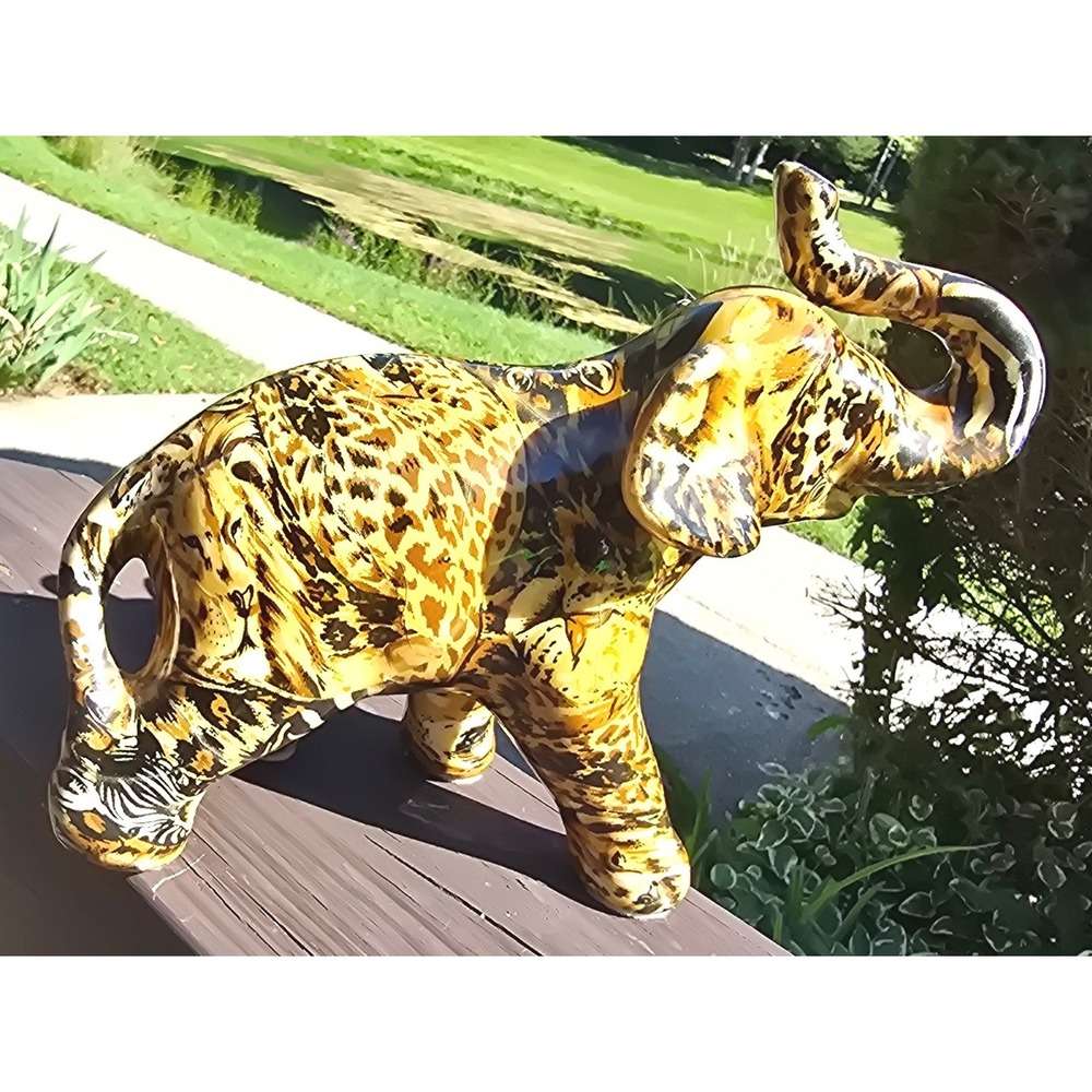 Vintage La Vie Safari Elephant Figurine Patchwork Safari Animal Patch Glaze
